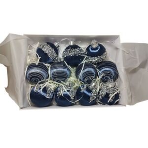 Heejoonay Designer Christmas Ornaments Silk Blue‎ Glitter Balls Set of Eleven